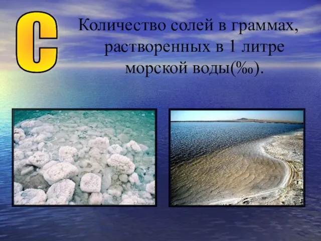 Количество солей в граммах, растворенных в 1 литре морской воды(‰). С