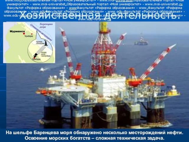 На шельфе Баренцева моря обнаружено несколько месторождений нефти. Освоение морских богатств –