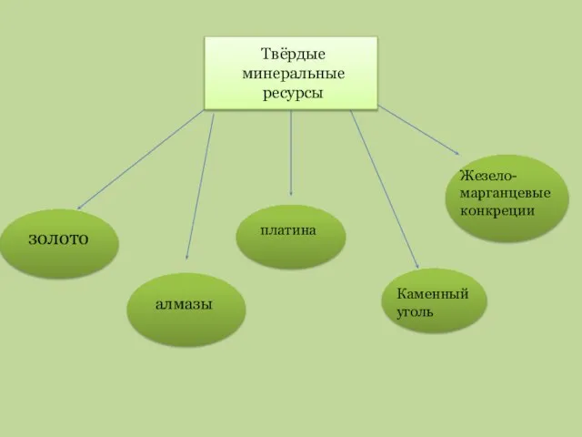 Твёрдые минеральные ресурсы золото алмазы платина Каменный уголь Жезело-марганцевые конкреции