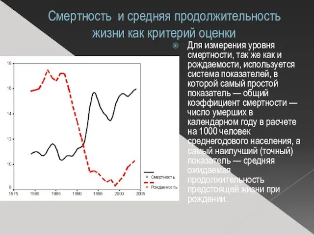 Смертность и средняя продолжительность жизни как критерий оценки Для измерения уровня смертности,