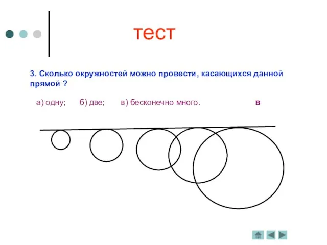 3. Сколько окружностей можно провести, касающихся данной прямой ? а) одну; б)