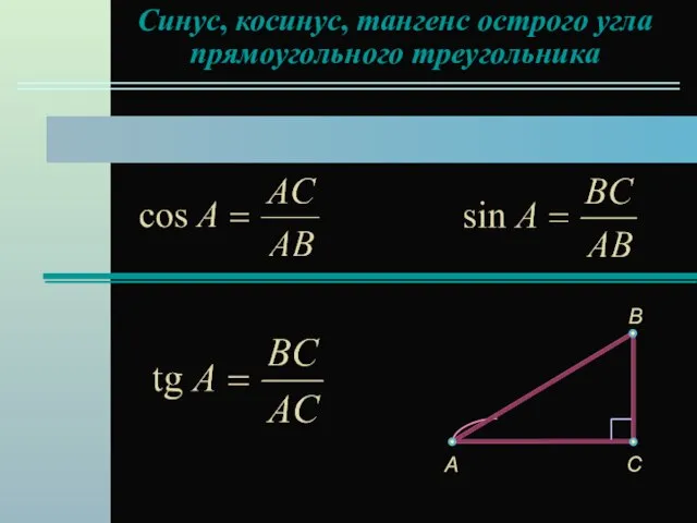 Синус, косинус, тангенс острого угла прямоугольного треугольника C A B
