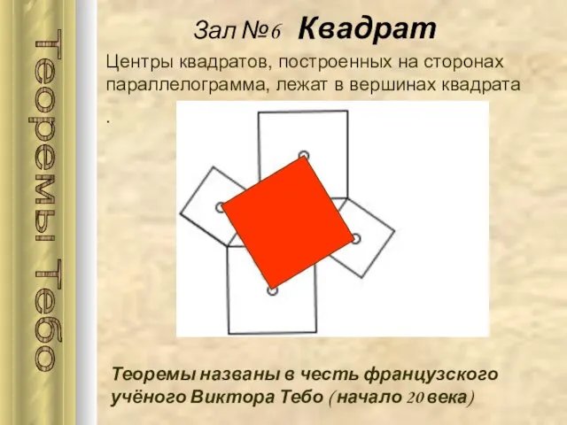 Центры квадратов, построенных на сторонах параллелограмма, лежат в вершинах квадрата . Зал