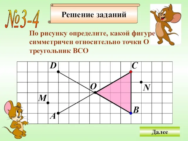 Решение заданий №3-4 По рисунку определите, какой фигуре cимметричен относительно точки О