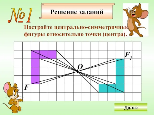 Решение заданий №1 Постройте центрально-симметричные фигуры относительно точки (центра). Далее О F F1