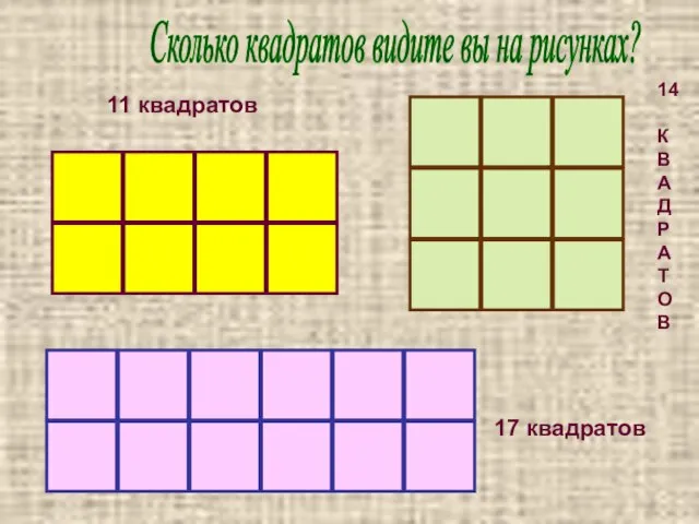 Сколько квадратов видите вы на рисунках? 11 квадратов 14 К В А