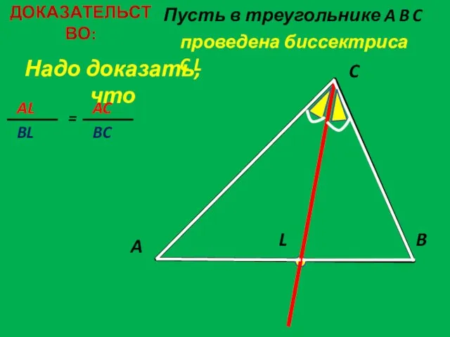 ДОКАЗАТЕЛЬСТВО: Пусть в треугольнике A B C Надо доказать, что A C