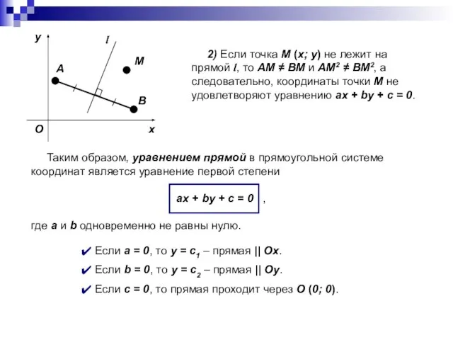 2) Если точка M (x; y) не лежит на прямой l, то