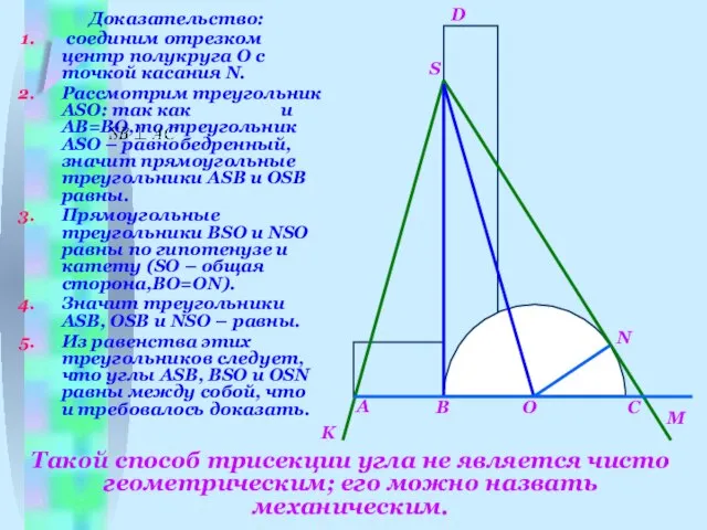 Такой способ трисекции угла не является чисто геометрическим; его можно назвать механическим.
