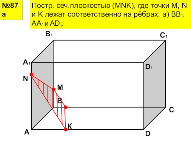 №87а Постр. сеч.плоскостью (MNK), где точки M, N и K лежат соответственно