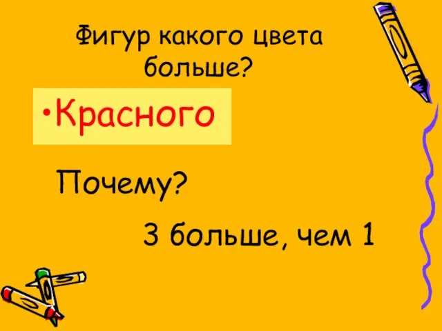 Фигур какого цвета больше? Красного Почему? 3 больше, чем 1