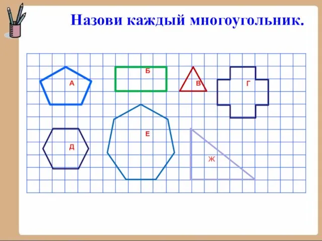 Назови каждый многоугольник.