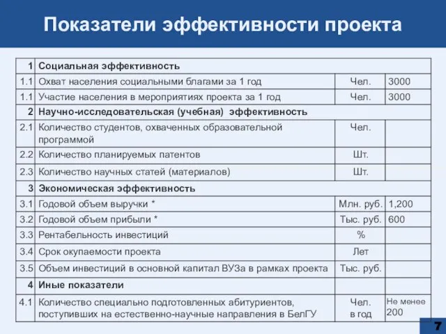 Показатели эффективности проекта