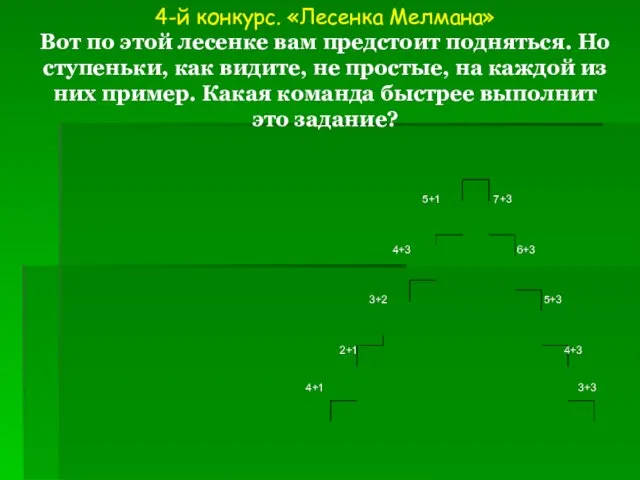 4-й конкурс. «Лесенка Мелмана» Вот по этой лесенке вам предстоит подняться. Но