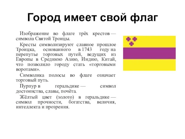 Город имеет свой флаг Изображение во флаге трёх крестов — символа Святой