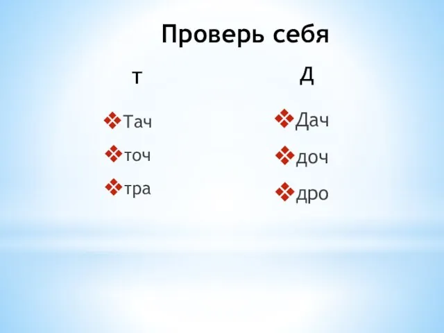 Тач точ тра Д Дач доч дро Проверь себя Т