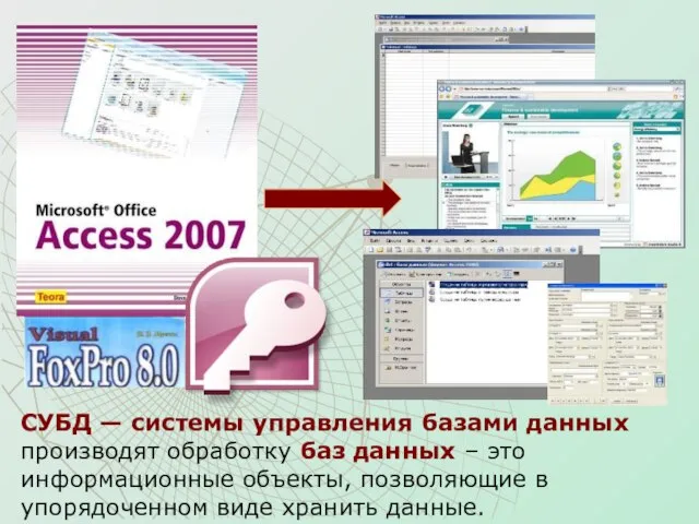 СУБД — системы управления базами данных производят обработку баз данных – это