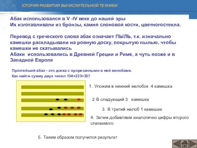 Простейший абак - это доска с прорезанными в ней желобами. Как найти