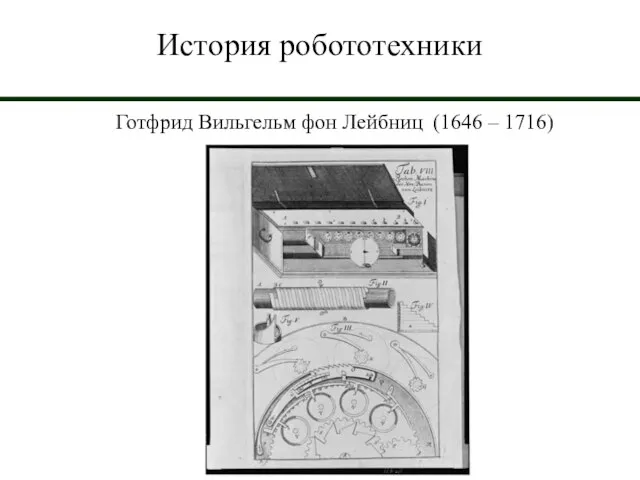 История робототехники Готфрид Вильгельм фон Лейбниц (1646 – 1716)