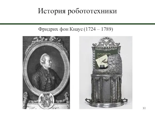 История робототехники Фридрих фон Кнаус (1724 – 1789)