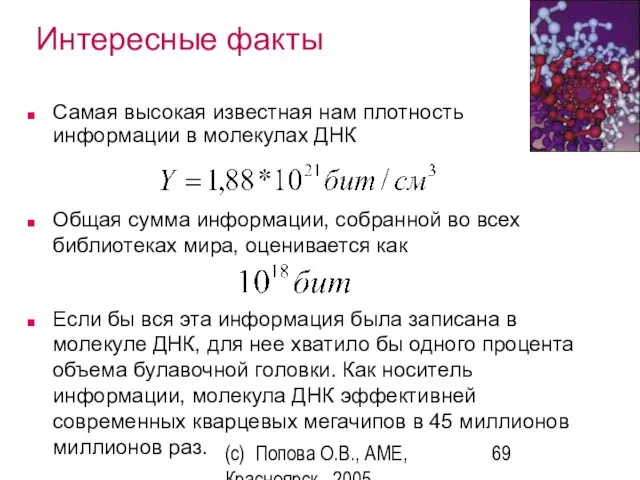 (c) Попова О.В., AME, Красноярск, 2005 Интересные факты Общая сумма информации, собранной