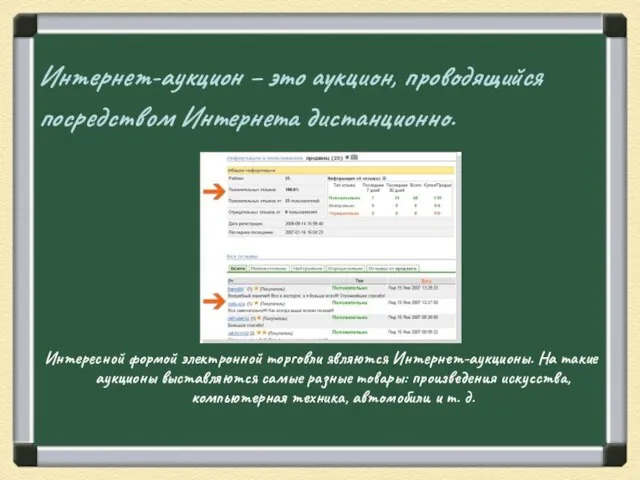 Интернет-аукцион – это аукцион, проводящийся посредством Интернета дистанционно. Интересной формой электронной торговли