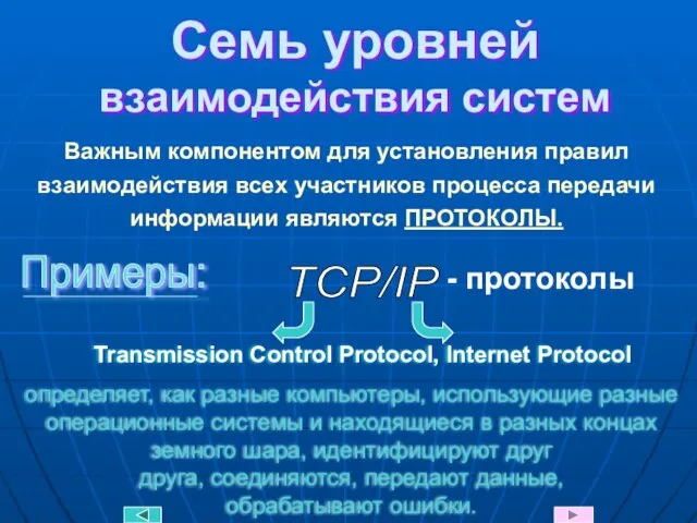 Transmission Control Protocol, Internet Protocol Семь уровней взаимодействия систем Важным компонентом для
