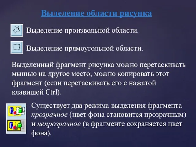 Выделение области рисунка Выделение произвольной области. Выделение прямоугольной области. Выделенный фрагмент рисунка