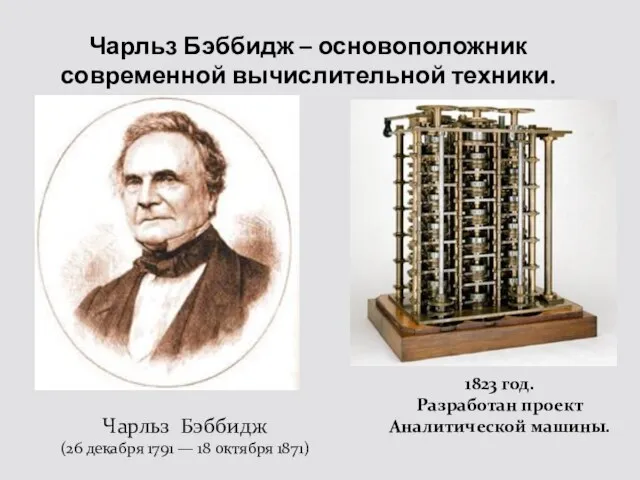 Чарльз Бэббидж – основоположник современной вычислительной техники. Чарльз Бэббидж (26 декабря 1791