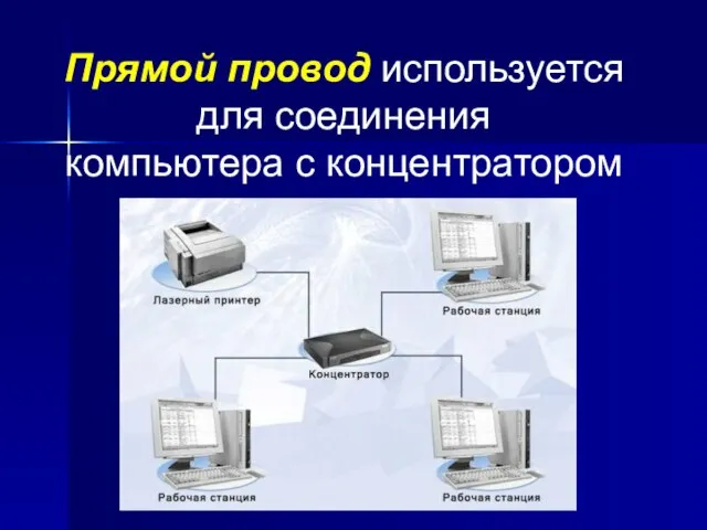 Прямой провод используется для соединения компьютера с концентратором