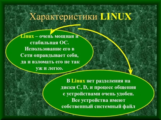 Характеристики LINUX Linux – очень мощная и стабильная ОС. Использование его в