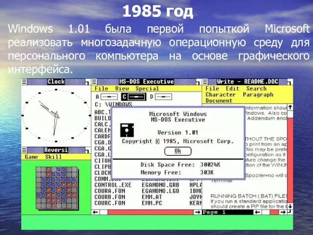 1985 год Windows 1.01 была первой попыткой Microsoft реализовать многозадачную операционную среду