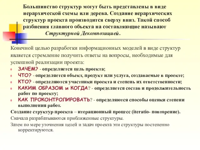 Большинство структур могут быть представлены в виде иерархической схемы или дерева. Создание