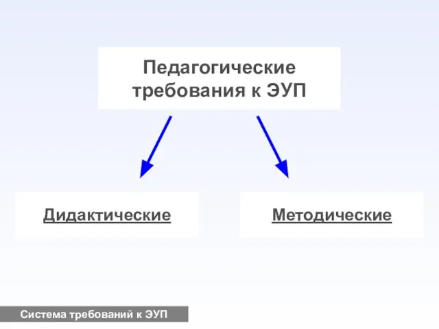 Педагогические требования к ЭУП Дидактические Методические Система требований к ЭУП