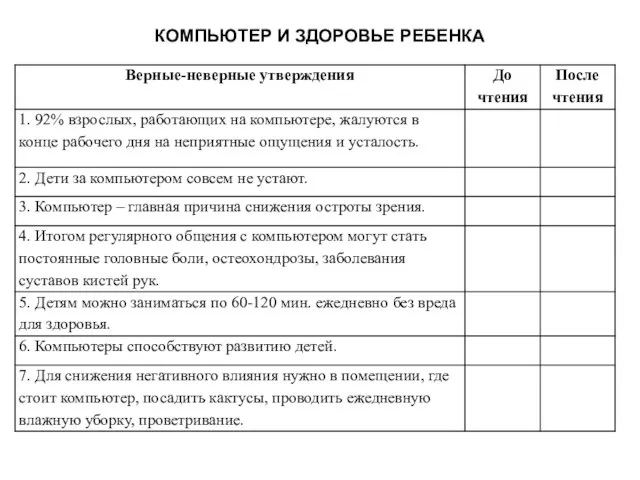 КОМПЬЮТЕР И ЗДОРОВЬЕ РЕБЕНКА