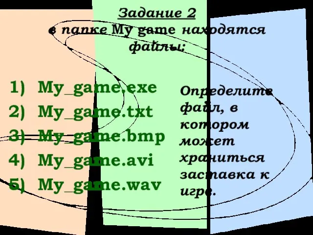 Задание 2 в папке My game находятся файлы: My_game.exe My_game.txt My_game.bmp My_game.avi