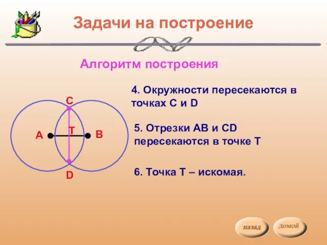 Задачи на построение Алгоритм построения 4. Окружности пересекаются в точках С и