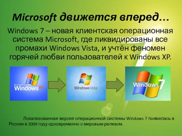 Microsoft движется вперед… Windows 7 – новая клиентская операционная система Microsoft, где