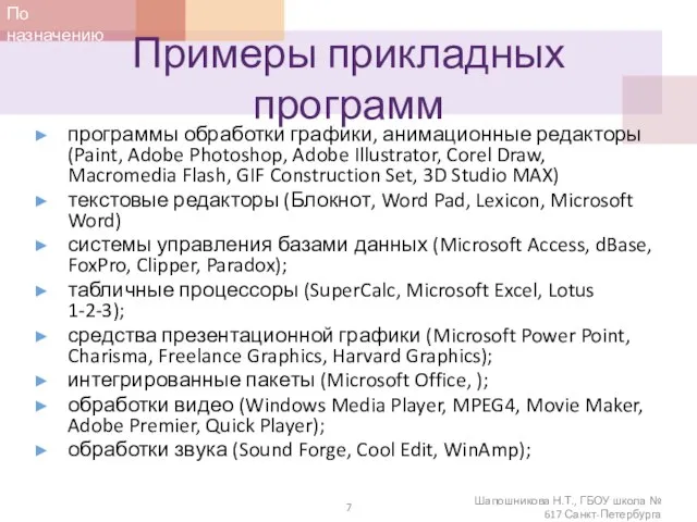 Примеры прикладных программ программы обработки графики, анимационные редакторы (Paint, Adobe Photoshop, Adobe