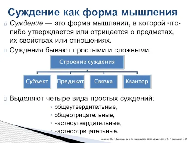 Суждение — это форма мышления, в которой что-либо утверждается или отрицается о