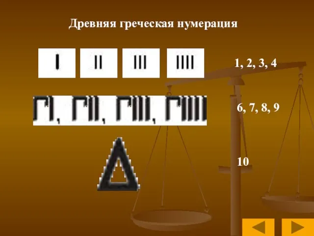 Древняя греческая нумерация 1, 2, 3, 4 6, 7, 8, 9 10