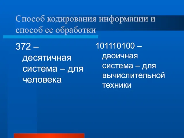 Способ кодирования информации и способ ее обработки 372 – десятичная система –