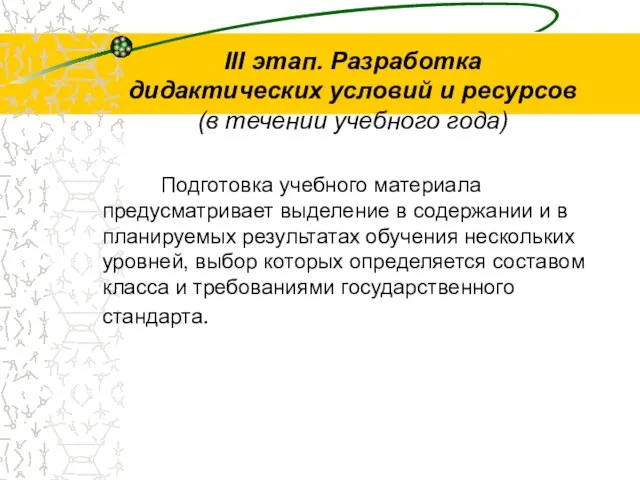 III этап. Разработка дидактических условий и ресурсов (в течении учебного года) Подготовка