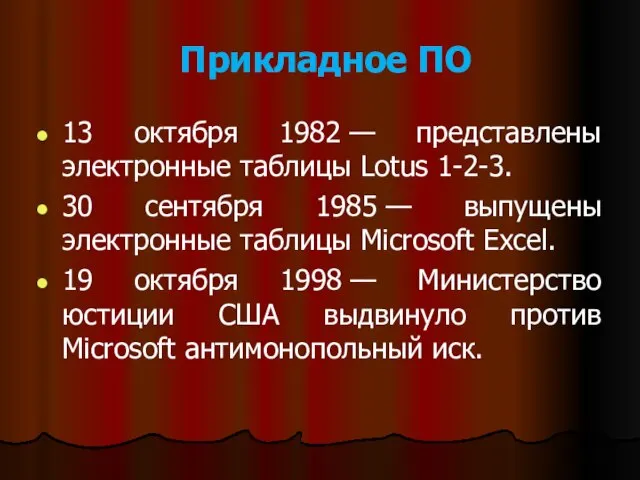 Прикладное ПО 13 октября 1982 — представлены электронные таблицы Lotus 1-2-3. 30