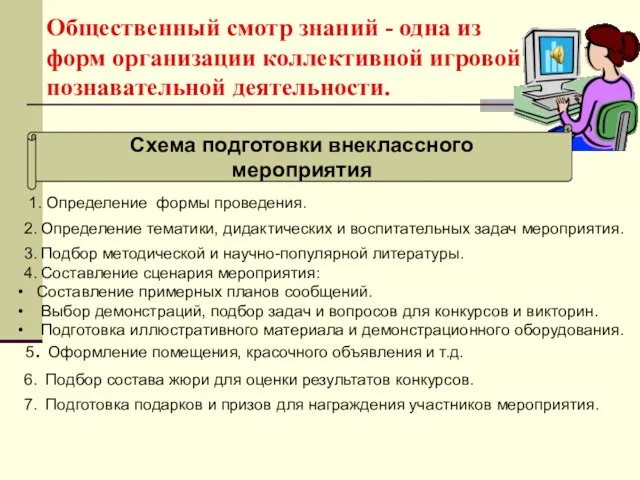 Общественный смотр знаний - одна из форм организации коллективной игровой познавательной деятельности.