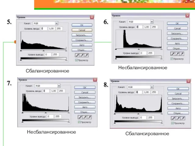 Сбалансированное Несбалансированное Сбалансированное Несбалансированное 5. 6. 7. 8.