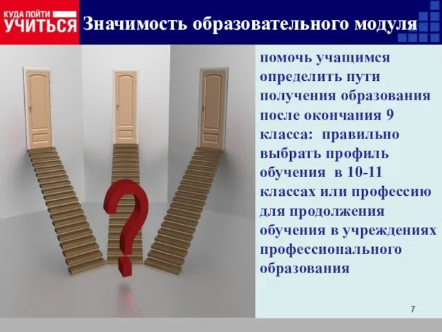 Значимость образовательного модуля помочь учащимся определить пути получения образования после окончания 9