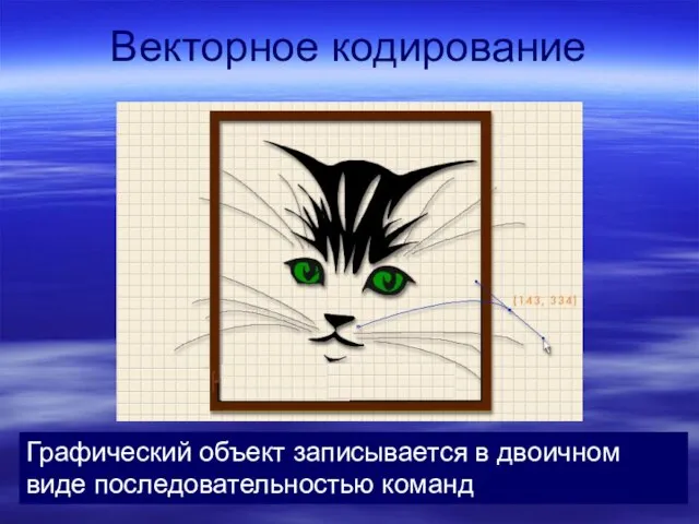 Векторное кодирование Графический объект записывается в двоичном виде последовательностью команд