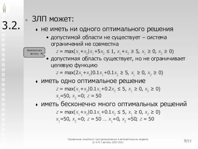 /23 3.2. ЗЛП может: не иметь ни одного оптимального решения допустимой области