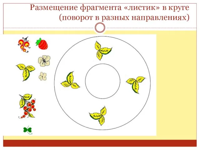 Размещение фрагмента «листик» в круге (поворот в разных направлениях)